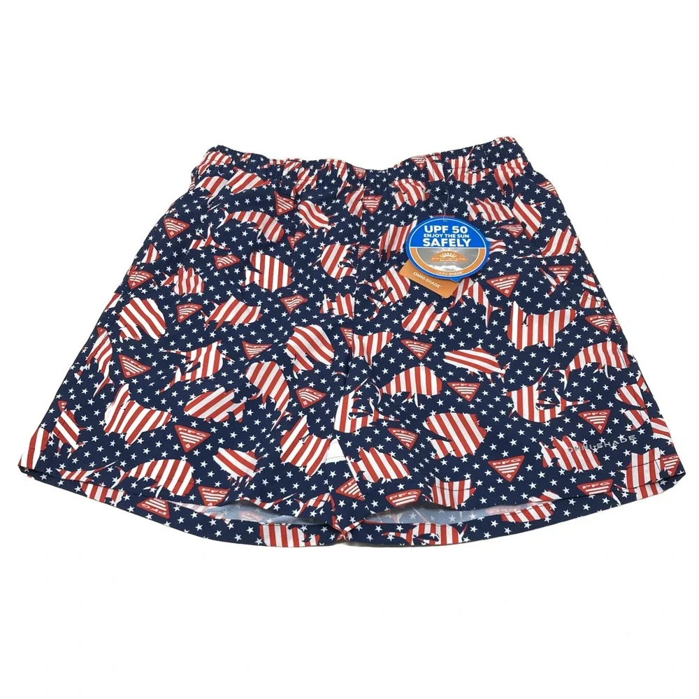 Columbia PFG Super Backcast Water‎ Shorts Patriotic Fish Pattern Men's Small NWT